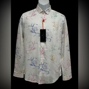 Simon Carter London Men Shirt 39/S‎ Slim Fit Flower Print Cotton Button Logo